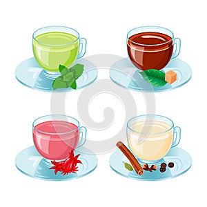 Set with cups of tea. Isolated vector objects. white background.