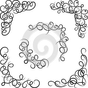 Set of curled calligraphic design elements