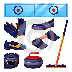 Set of curling equipment and sports accessories