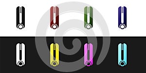 Set Curling iron for hair icon isolated on black and white background. Hair straightener icon. Vector