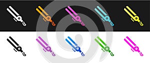 Set Curling iron for hair icon isolated on black and white background. Hair straightener icon. Vector