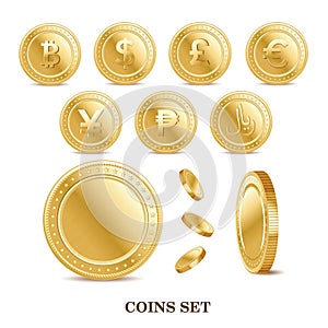 Set of the currency golden isolated finance coin icons photo