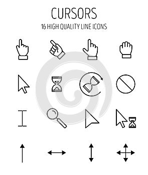 Set of cursor icons in modern thin line style.