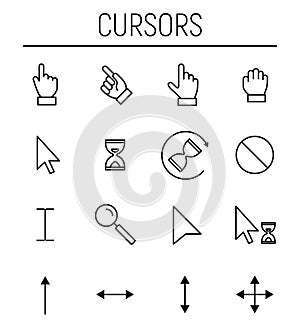 Set of cursor icons in modern thin line style.
