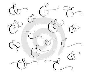 Set of custom decorative ampersands isolated on white. Great for wedding invitations, cards, banners, photo overlays