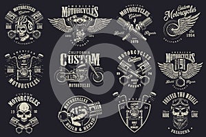 Set of custom motorcycle emblems