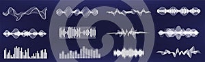 A set of custom sound waves. Frequency audio waveform, music wave in one color, easy to recolor. Tune equalizer vector