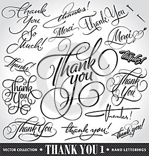 Set of custom THANK YOU hand lettering (vector)