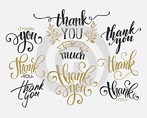 Set of custom THANK YOU hand lettering. Vector