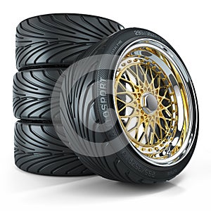 Set of custom wheels, chromed rims photo