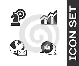 Set Customer product rating, Chess, Earth globe with mail and Financial growth increase icon. Vector