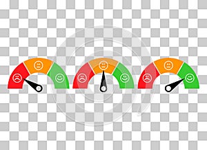 Set of customer satisfaction meter icon, graph rating measure business report vector illustration