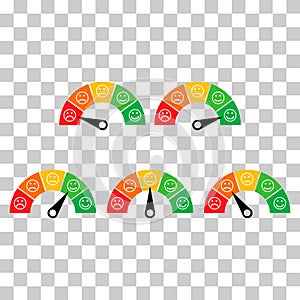 Set of customer satisfaction meter icon, graph rating measure business report vector illustration