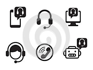 Set of customer service icons in black style