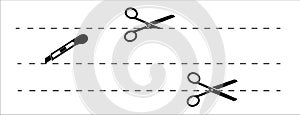 Set of cut lines scissors, editable stroke. easy to modify. Paper cut icon with dotted line. Vector scissors with cut