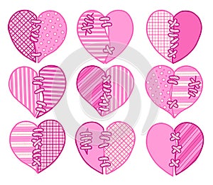 Set of cut pink vector hearts. Image for greeting card for Valentine`s Day.