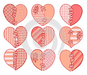 Set of cut red vector hearts. Image for greeting card for Valentine`s Day.