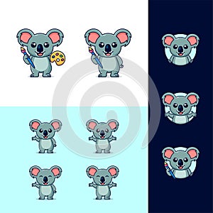 Set of koala painting mascot cartoon template