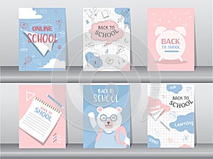 Set of cute animal for back to School card set, school kids,note, learning, animal,cool, Vector illustration.