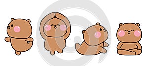 Set of cute animal in various yoga poses.Teddy bear meditation collection.Cartoon