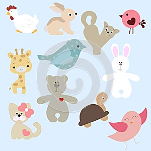 Set of cute animals in cartoon style on blue background. collect