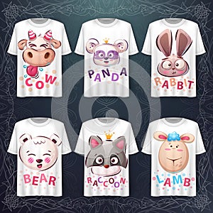 Set cute animals head - idea for print t-shirt