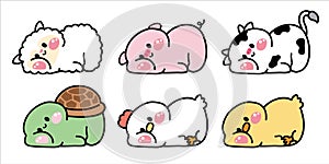 Set of cute animals lay down poses on white background.Relax.Art.Sheep