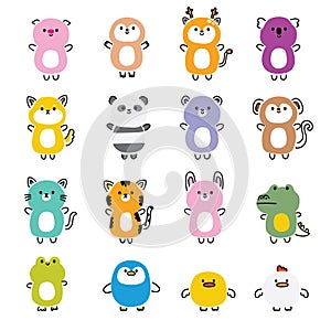 Set of cute animals line hand drawn style.Minimal style.Animal character cartoon design