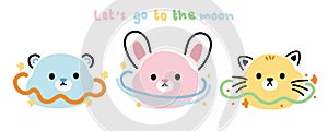 Set of cute animals line hand drawn style.Pastel.Animal character cartoon design collection.Planet