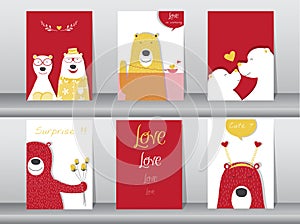Set of cute animals poster,Design for valentine`s day ,template,cards,bear,Vector illustrations