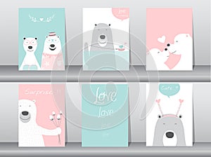 Set of cute animals poster,Design for valentine`s day ,template,cards,bear,Vector illustrations