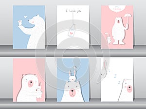 Set of cute animals poster,Design for valentine`s day ,template,cards,bear,Vector illustrations