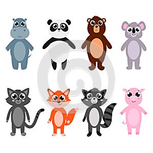 Set of cute animals. Vector cartoon illustrations. Isolated on white.