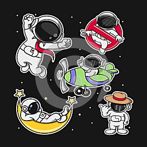 Set cute astronaut cartoon character illustration