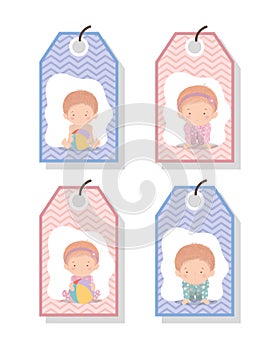 Set of cute babies inside labels vector design