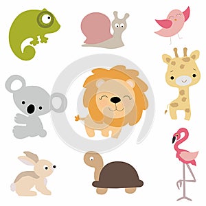 Set of cute baby animals in cartoon style on white background. c photo