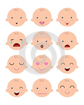 Set of cute baby emoticons, Adorable baby emotions flat modern style, cartoon baby boy faces, Vector Illustration