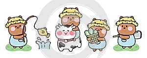 Set of cute bear in various poses farm concept.Wild animal character cartoon