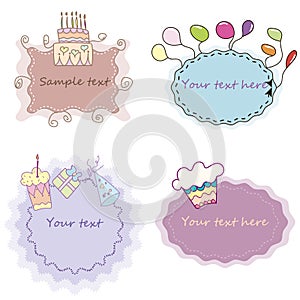 Set of cute birthday invitation with hand drawn elements