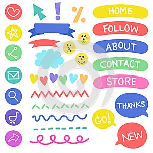 Set of cute blog items element.