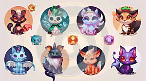 This is a set of cute borders with fantasy cat tails, fox ears, frog eyes, magic pony crowns, angel wings, witch hats