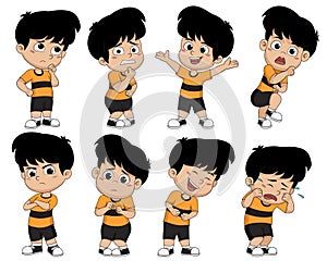 Set of cute boy pose showing different emotions. Basic seven of e photo