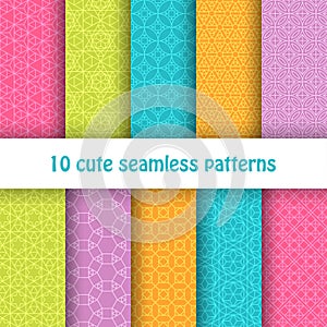 Set of cute bright seamless patterns. Abstract geometric background