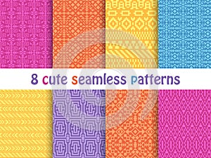 Set of cute bright seamless patterns. Abstract geometric background