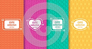 Set of cute bright seamless patterns with frames. Abstract geometric background