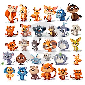 Set Of Cute Cartoon Animals Isolated