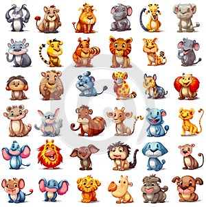 Set Of Cute Cartoon Animals Isolated