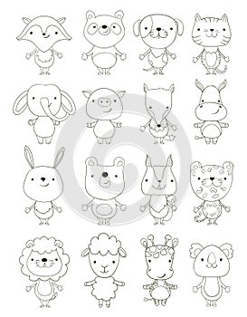 Set of cute cartoon animals outlines