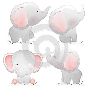Set of cute cartoon baby elephants