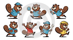 Cute Cartoon Beaver Characters Set